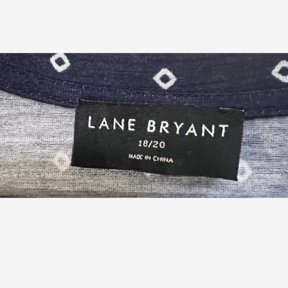 Lane Bryant Tunic Top Women's 18/20 Navy/White Diamonds Ruched Cuff Stretch - Picture 2 of 4